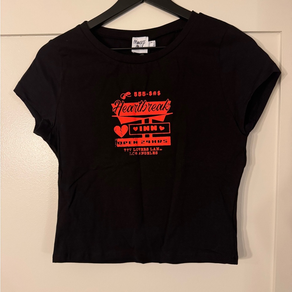 Princess Polly Black Tee with Red Graphic
